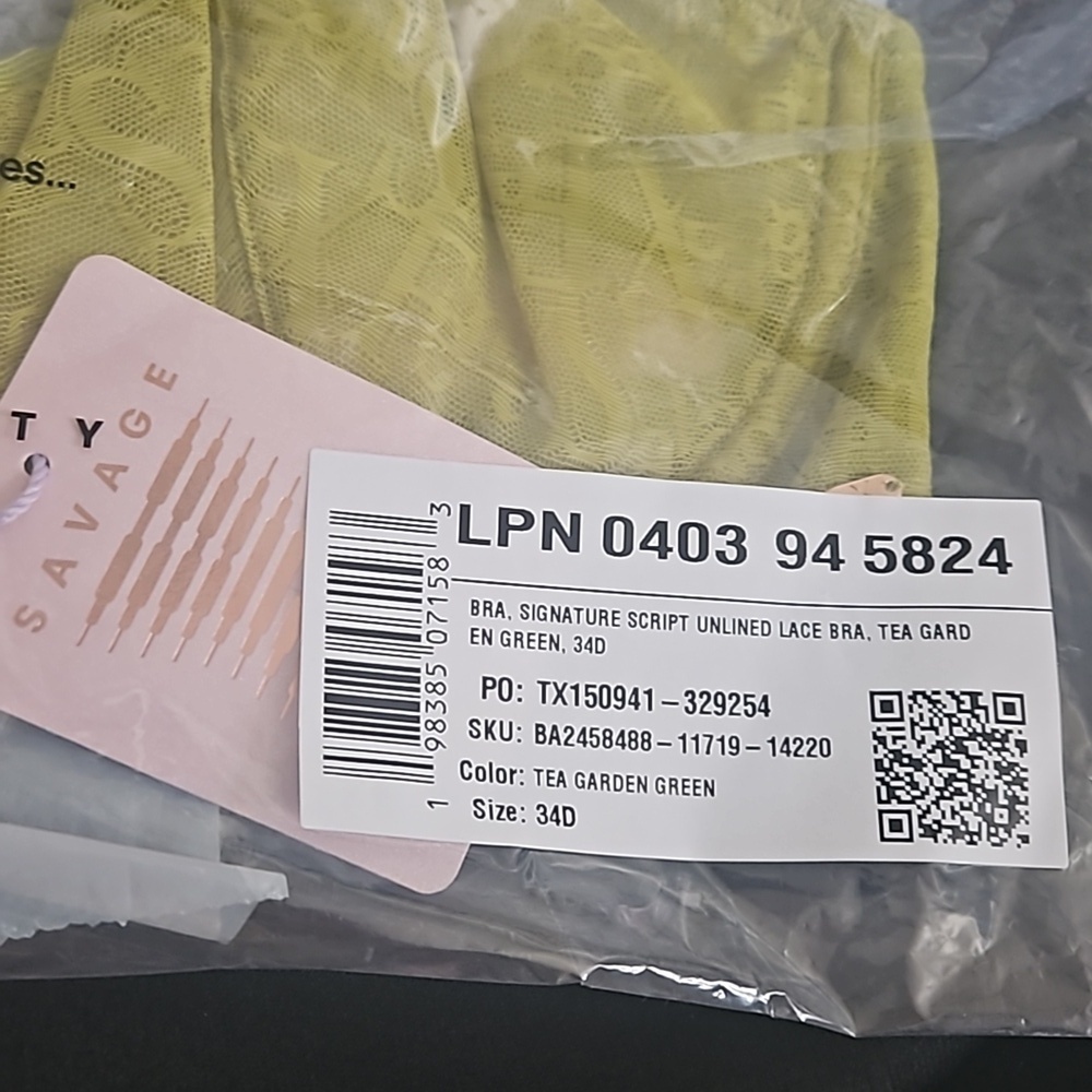 Savage X Fenty Signature Script Unlined Bra Tea Garden Green NIP - Picture 12 of 13